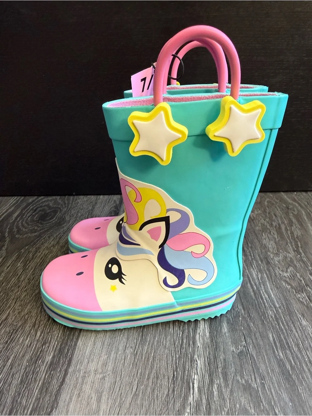 Kids Unicorn Rain Boots in Teal & Pink